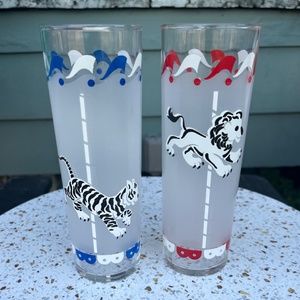 Vintage Libbey Carousel Circus Animals Frosted Highball Glasses